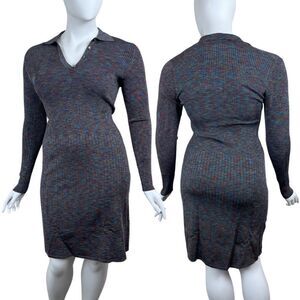Theory Size L Arctic Polo Ribbed Pullover Henely Collared Sweater Mini NEW Dress